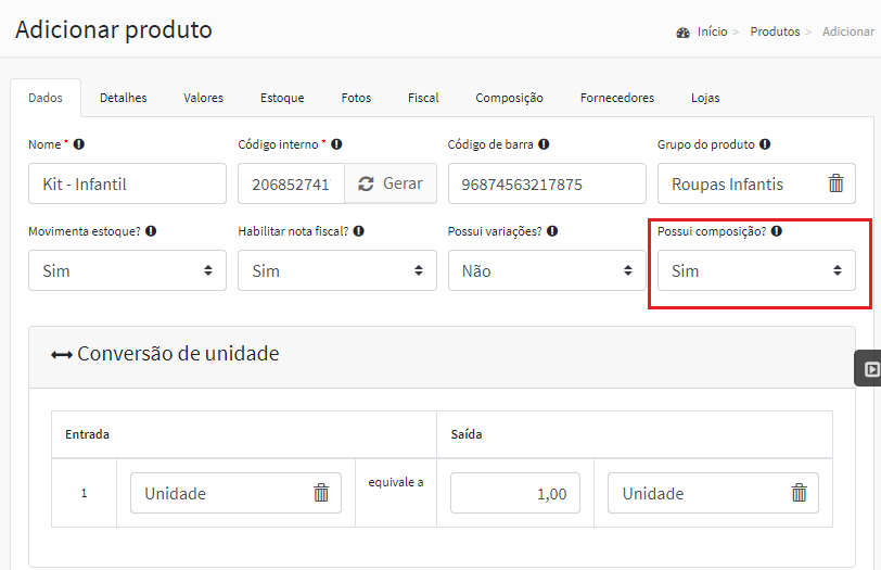 Como cadastrar produto composto GestãoClick