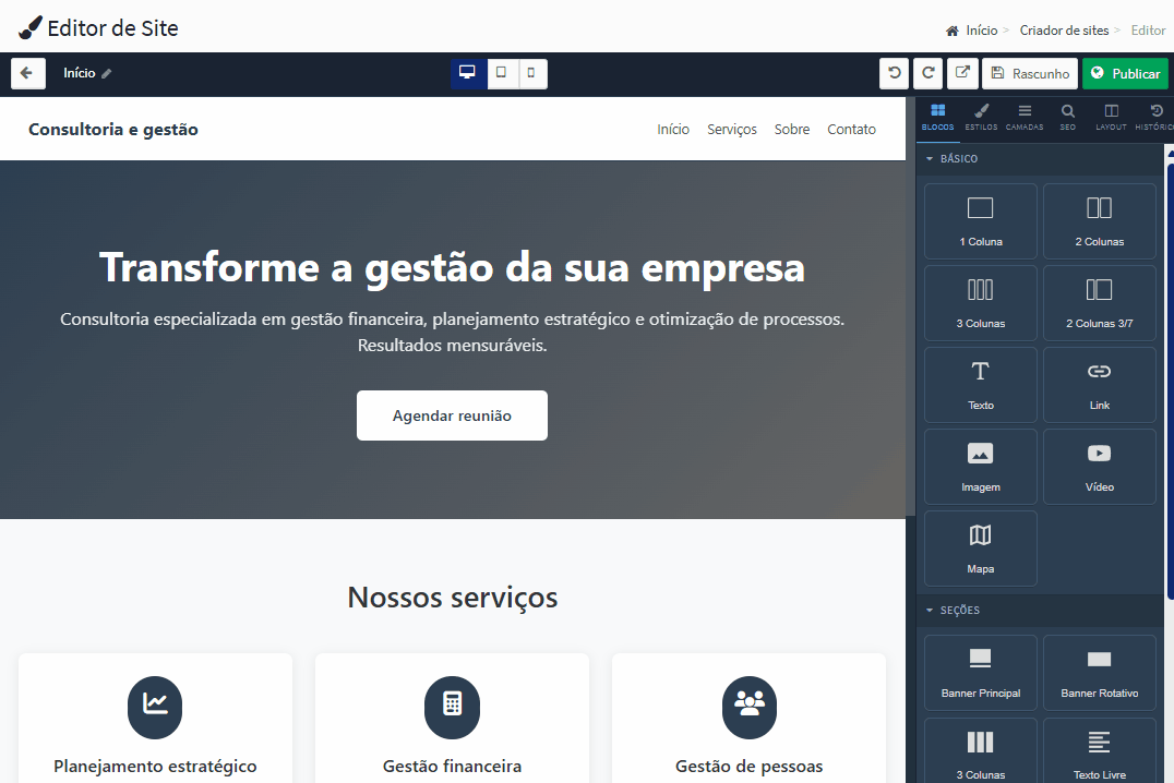 Demonstração do Criador de Sites